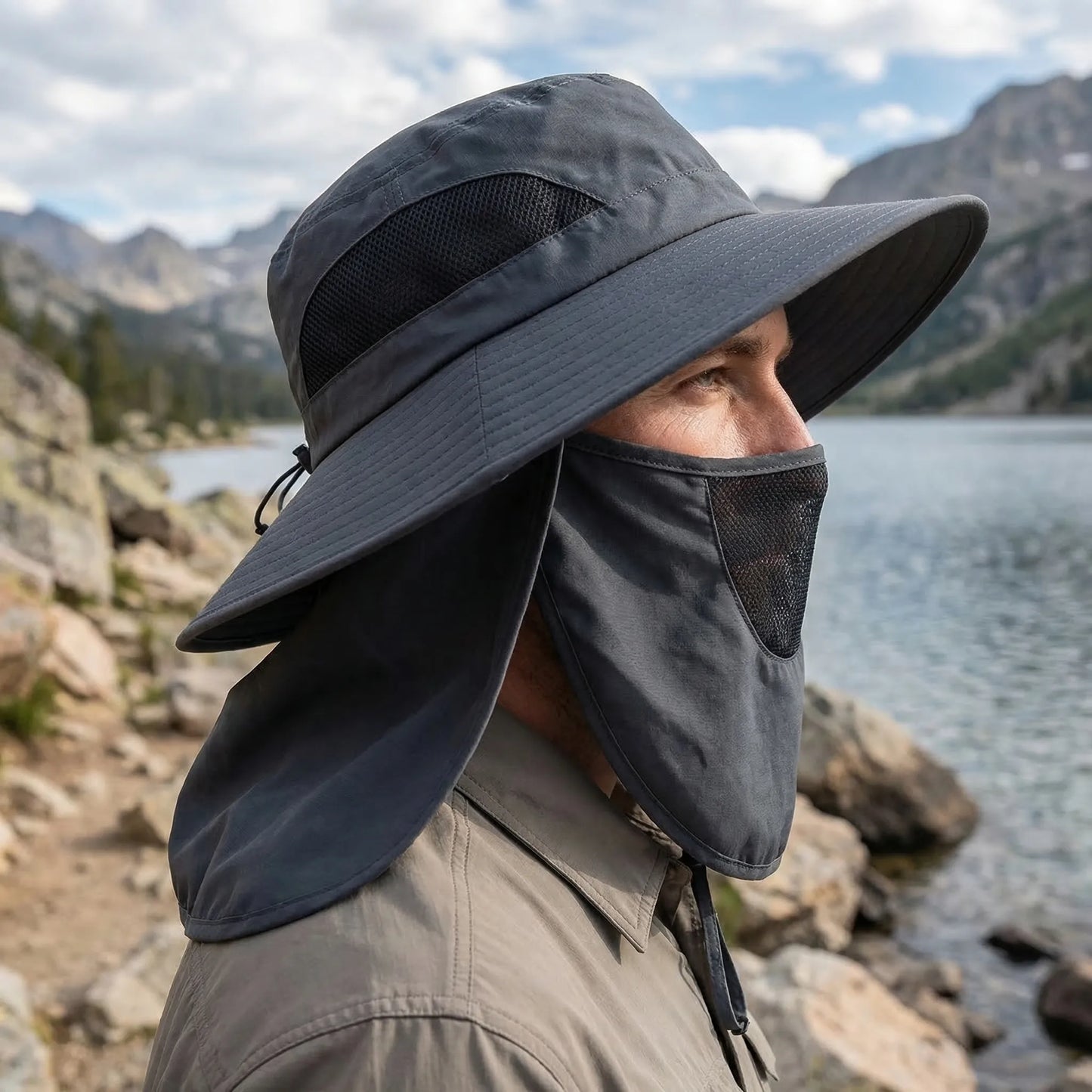 Shadeveil - Wide Brim Bucket Hat With Neck Flap  Blocking Harsh Sun