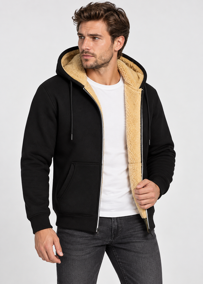 Men's Fleece Jacket | Thick Hooded Zip Front | Ribbed Cuffs | Winter Outerwear | Steven & Levon