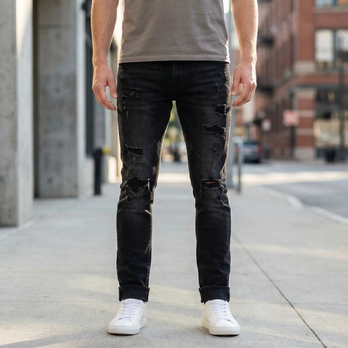 Skredge - Slim Fit Ripped Skinny Jeans  Everyday Casual Wear