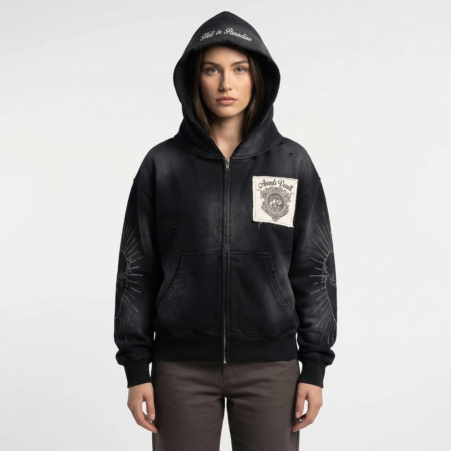 Skullgrafx - Zip-Up Graphic Print Hoodie  Street Style Layering
