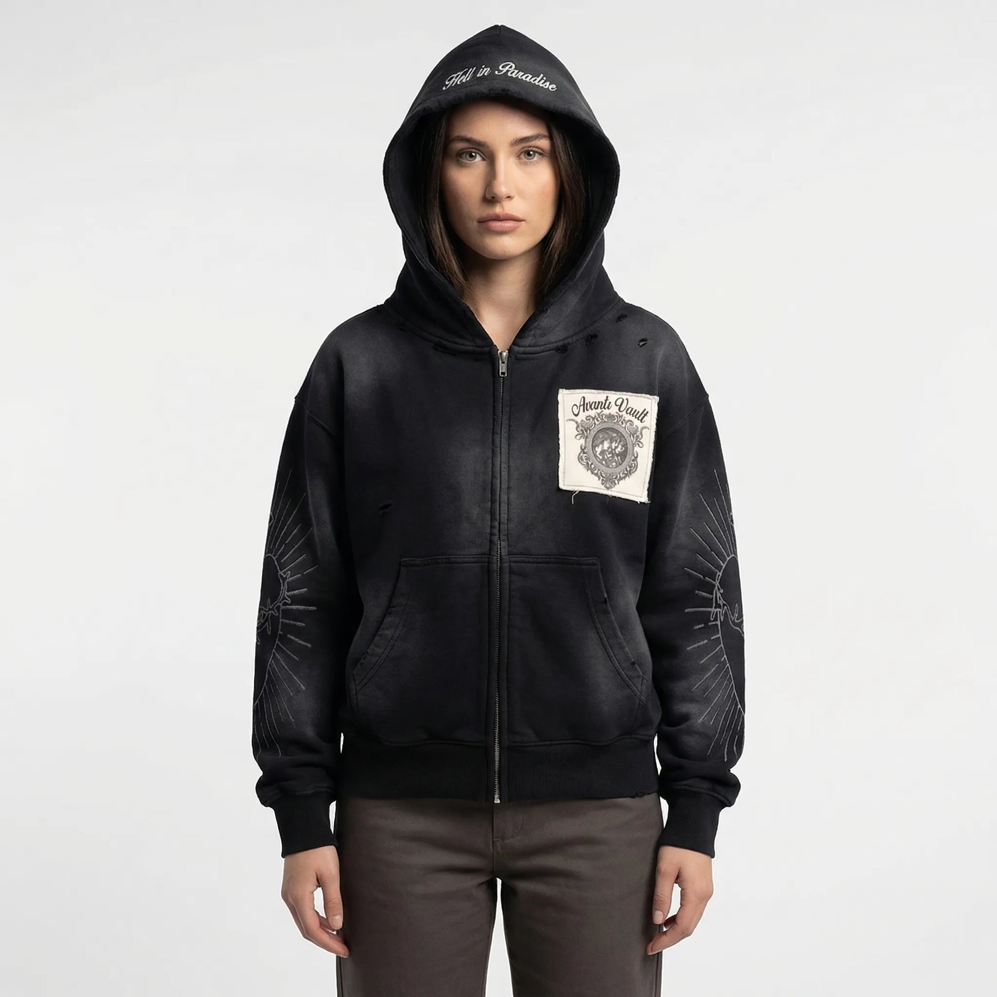 Skullgrafx - Zip-Up Graphic Print Hoodie  Street Style Layering