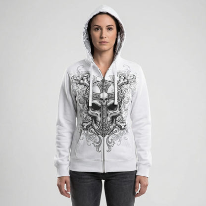 Skullgrafx - Zip-Up Graphic Print Hoodie  Street Style Layering