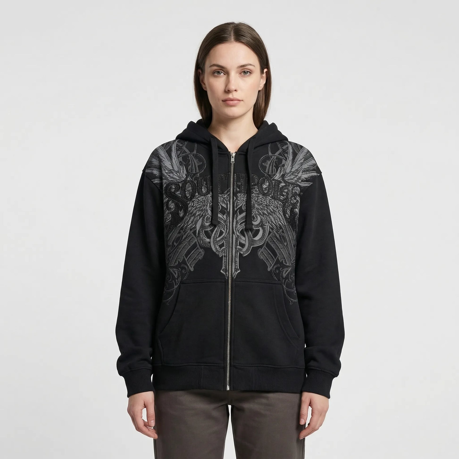 Skullgrafx - Zip-Up Graphic Print Hoodie  Street Style Layering