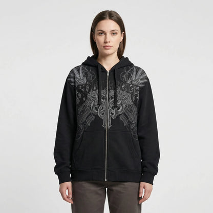 Skullgrafx - Zip-Up Graphic Print Hoodie  Street Style Layering