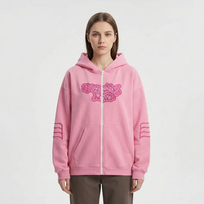 Skullgrafx - Zip-Up Graphic Print Hoodie  Street Style Layering