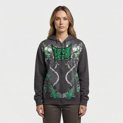 Skullgrafx - Zip-Up Graphic Print Hoodie  Street Style Layering