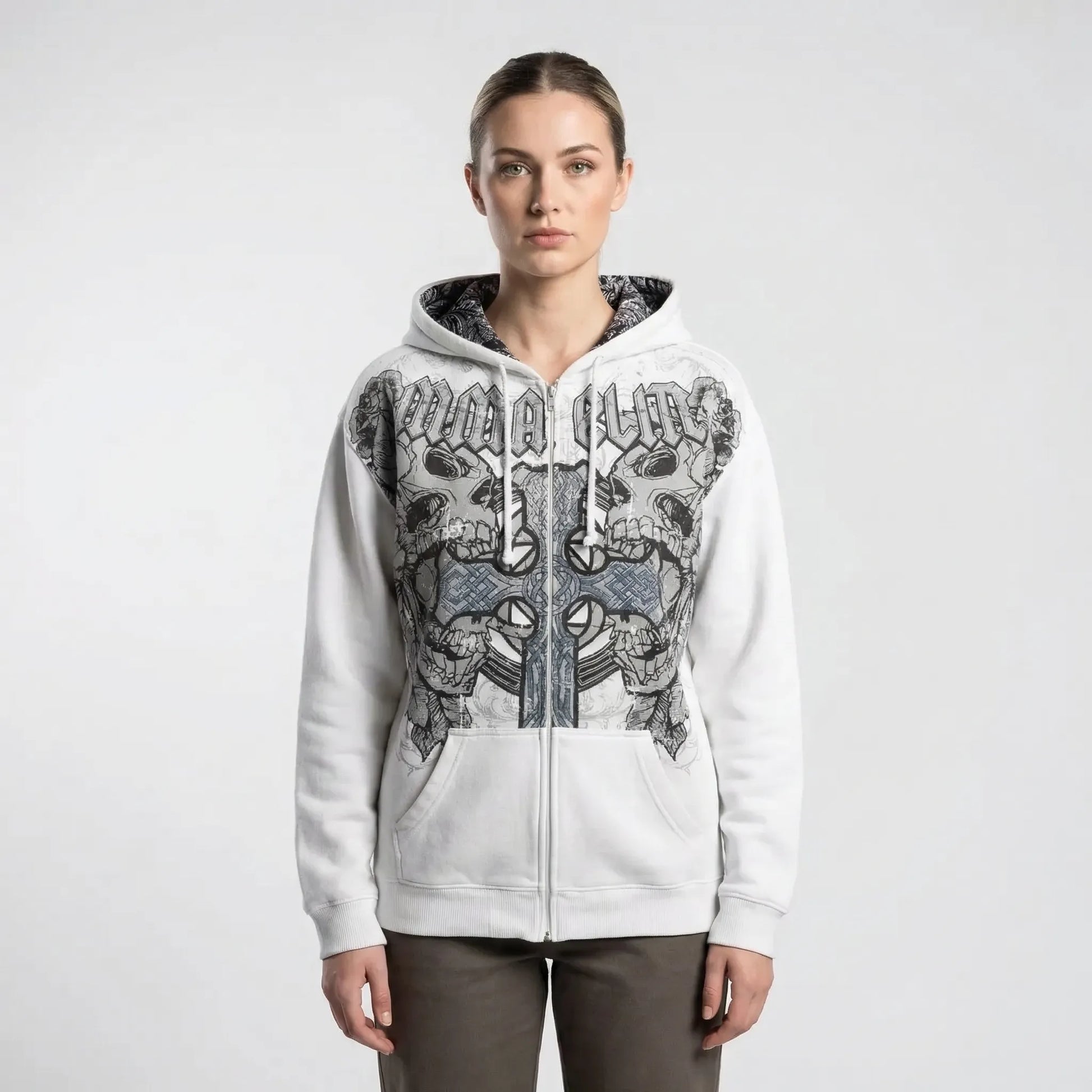 Skullgrafx - Zip-Up Graphic Print Hoodie  Street Style Layering