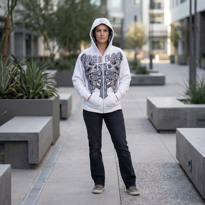 Skullgrafx - Zip-Up Graphic Print Hoodie  Street Style Layering