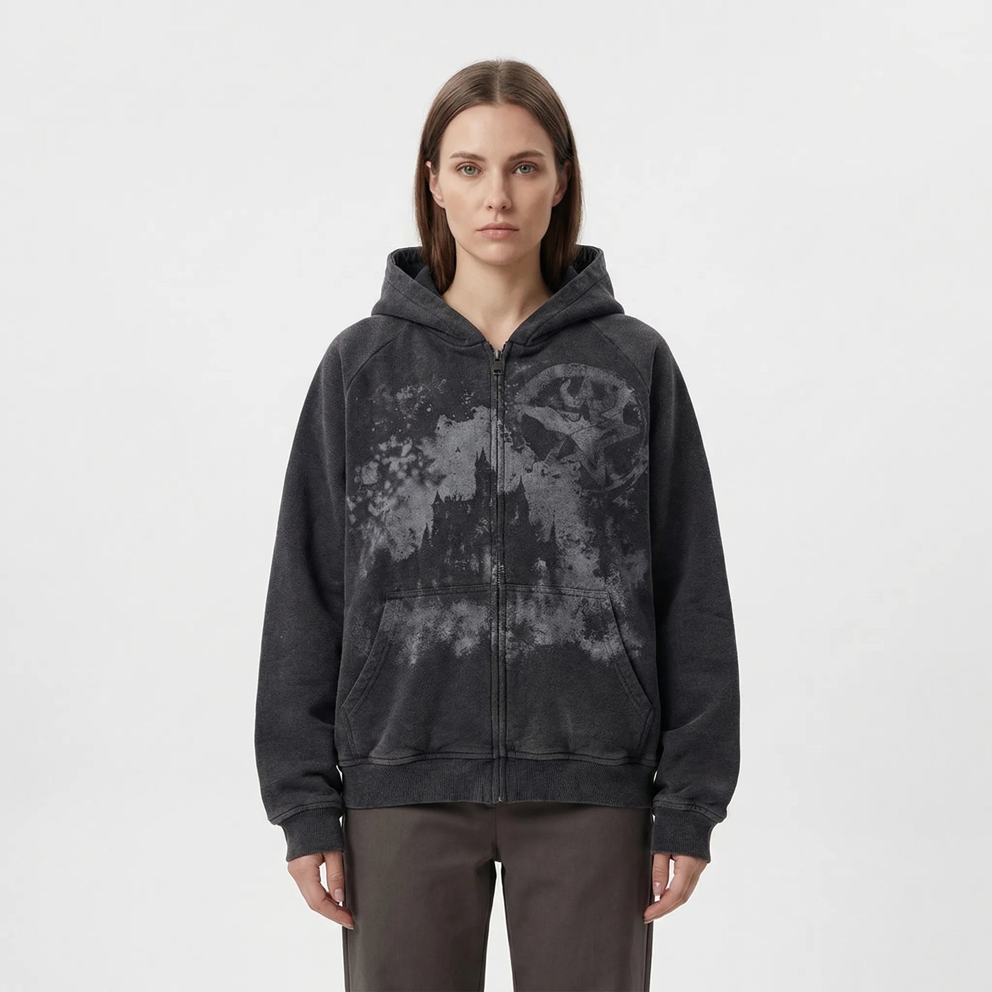 Skullgrafx - Zip-Up Graphic Print Hoodie  Street Style Layering