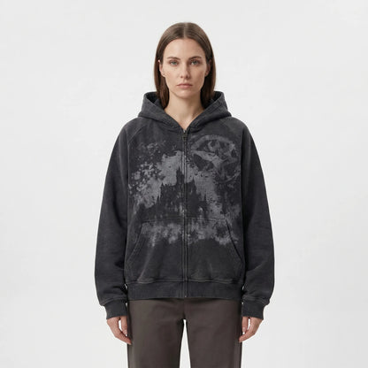 Skullgrafx - Zip-Up Graphic Print Hoodie  Street Style Layering