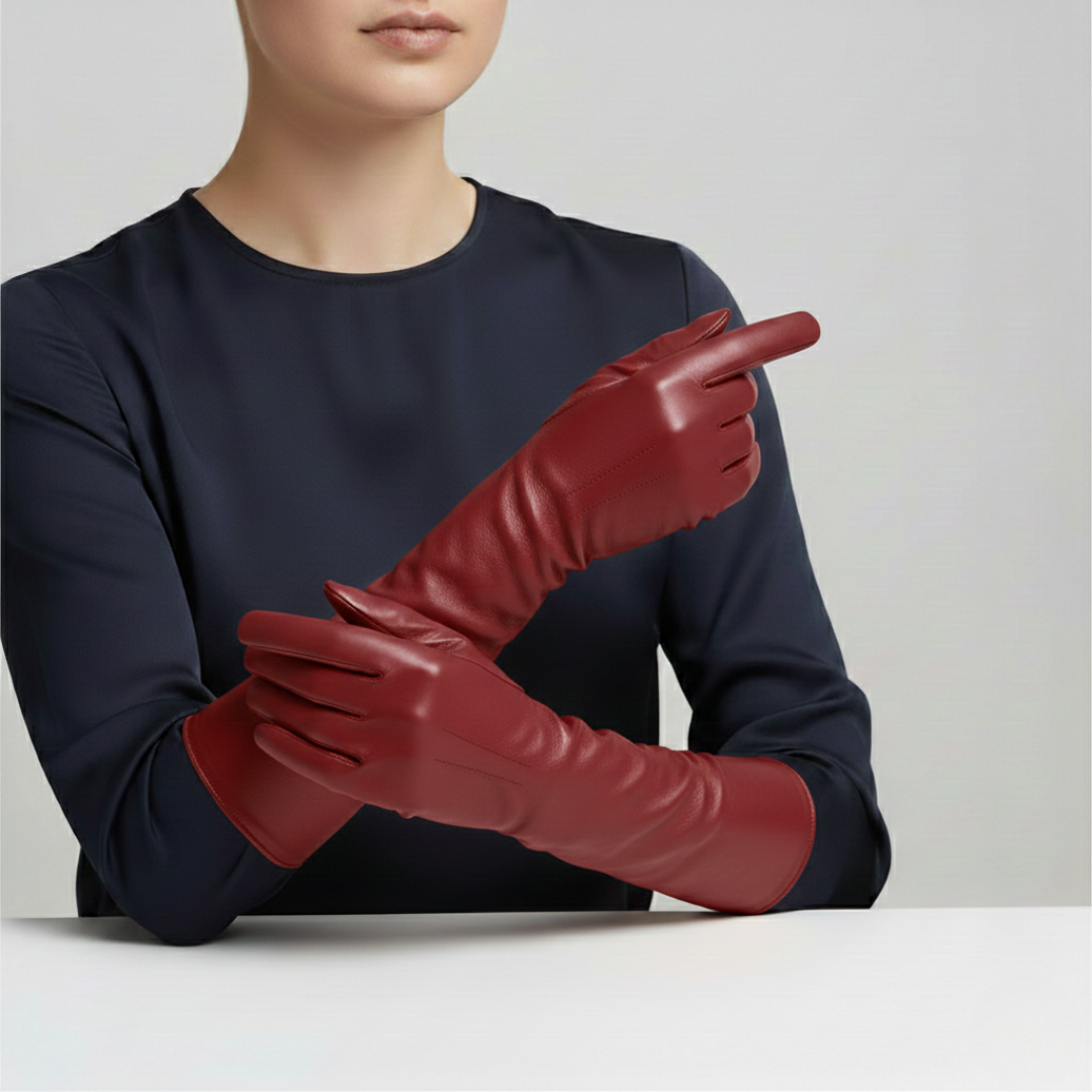 Long Leather Gloves | Women | Vegan Leather | Elegant Long Cuff | Winter Style | Steven & Levon