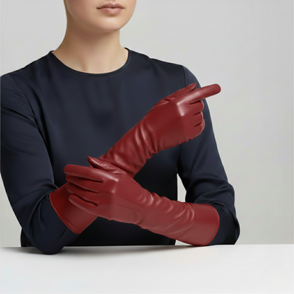 Long Leather Gloves | Women | Vegan Leather | Elegant Long Cuff | Winter Style | Steven & Levon