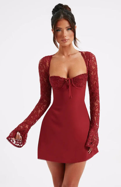 Lace Sleeve Bodycon Mini Dress | Women | Lace Detail | Long Sleeve Mini Dress | Steven & Levon