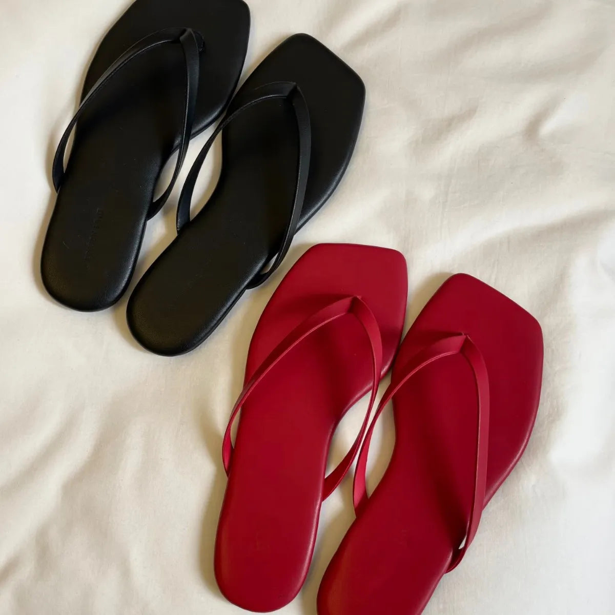 Women's Square Toe Flip Flops | Flat Thong Sandals | Faux Leather | Minimalist Slip-On Summer Beach Slides | Steven & Levon