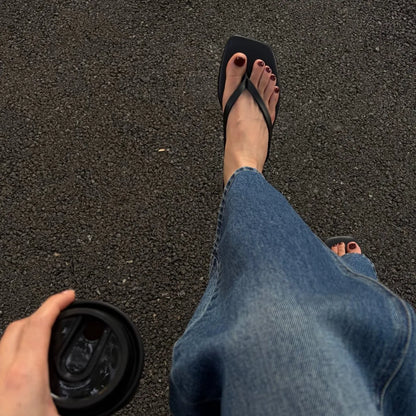 Women's Square Toe Flip Flops | Flat Thong Sandals | Faux Leather | Minimalist Slip-On Summer Beach Slides | Steven & Levon