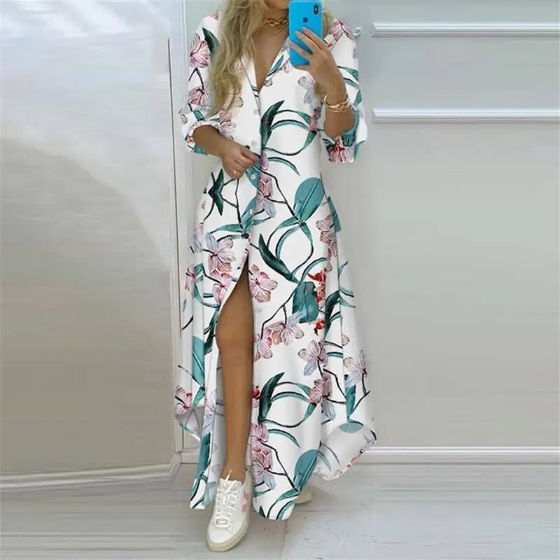 Maxi Dress | Women's Floral V-Neck Boho Dress | Short Sleeve | Steven & Levon