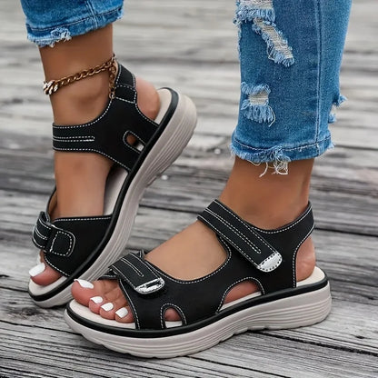 Women's Comfort Platform Sandals | Adjustable Hook & Loop Straps | Lightweight Cushioned Walking Shoes | Steven & Levon