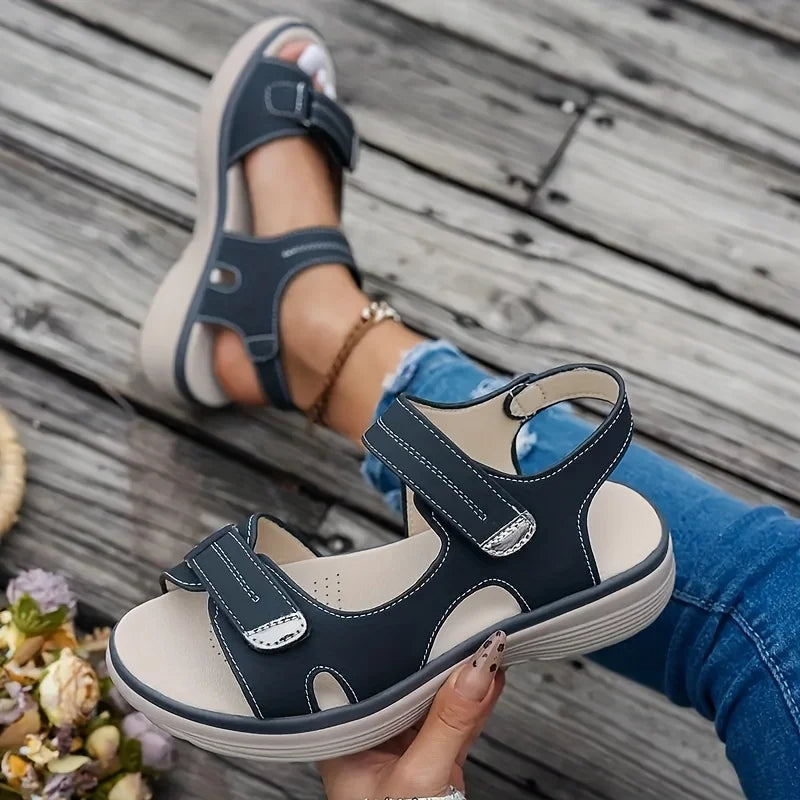 Women's Comfort Platform Sandals | Adjustable Hook & Loop Straps | Lightweight Cushioned Walking Shoes | Steven & Levon