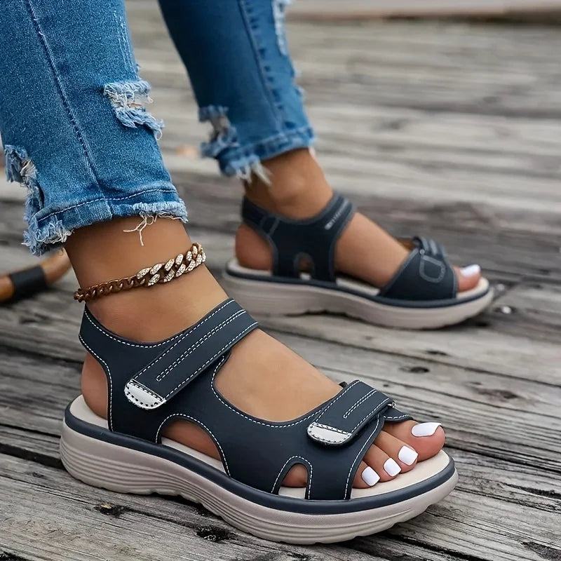 Women's Comfort Platform Sandals | Adjustable Hook & Loop Straps | Lightweight Cushioned Walking Shoes | Steven & Levon