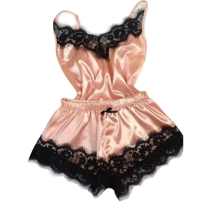 Women's Silk Pajama Set | Lace Cami & Shorts | Summer Sleepwear | Steven & Levon