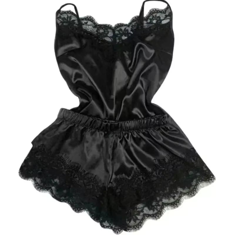 Women's Silk Pajama Set | Lace Cami & Shorts | Summer Sleepwear | Steven & Levon