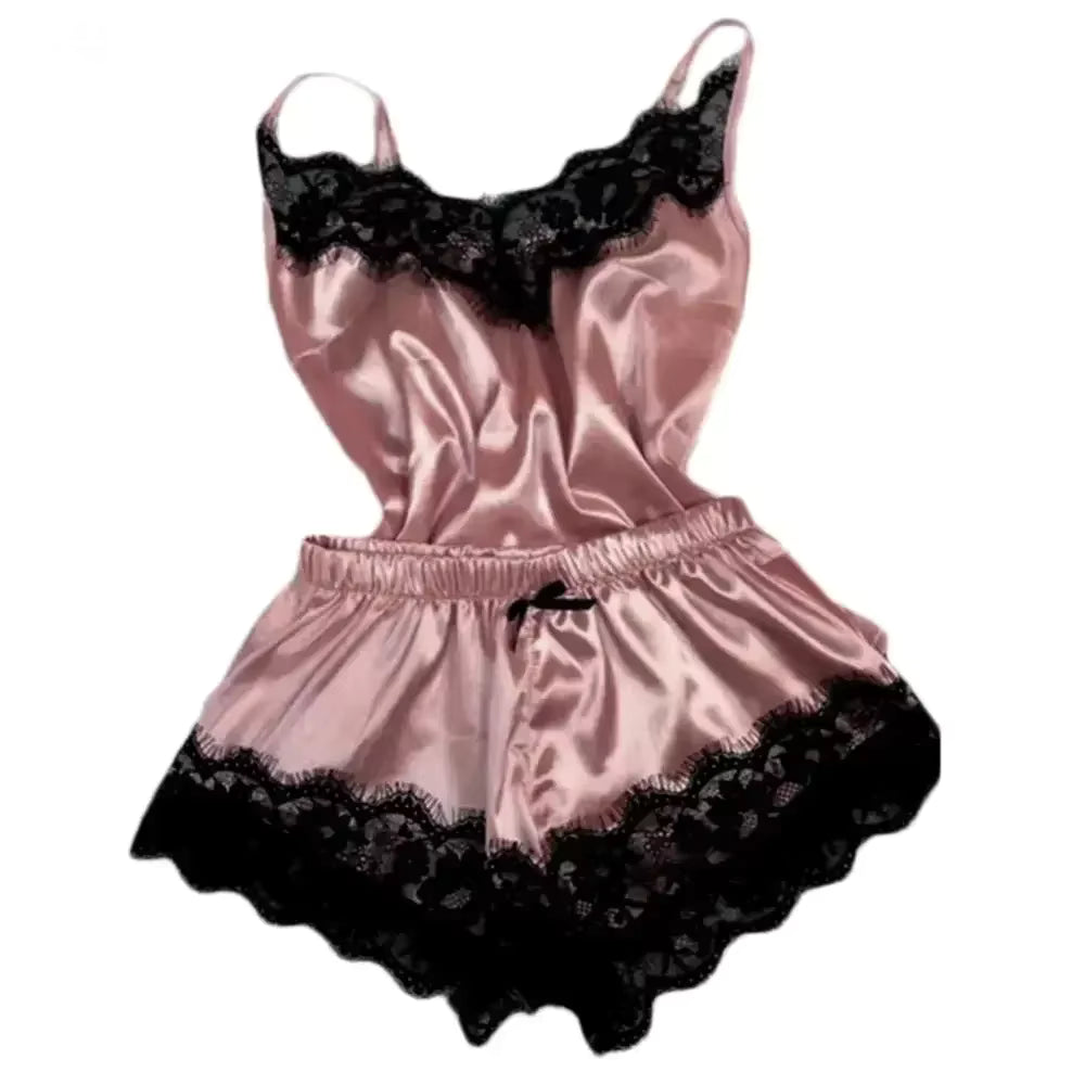 Women's Silk Pajama Set | Lace Cami & Shorts | Summer Sleepwear | Steven & Levon