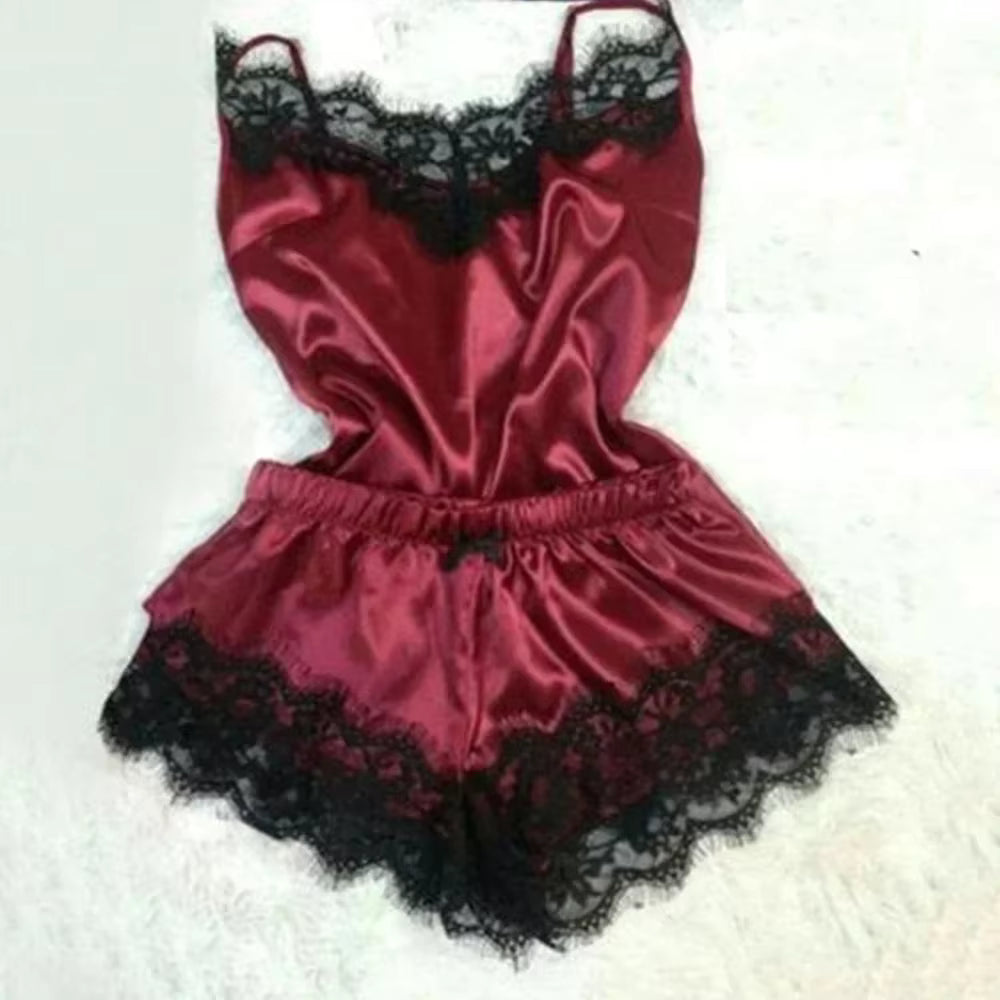 Women's Silk Pajama Set | Lace Cami & Shorts | Summer Sleepwear | Steven & Levon