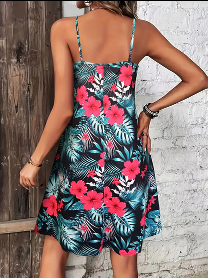 Mini Dress | Women's Floral Square Neck Spaghetti Strap Dress | A-Line | Steven & Levon