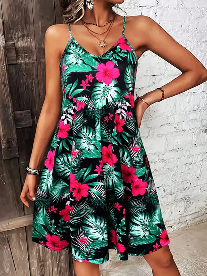 Mini Dress | Women's Floral Square Neck Spaghetti Strap Dress | A-Line | Steven & Levon