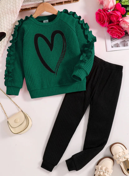 Girls Heart Print Knit Sweater & Leggings Set | Long Sleeve | Casual Outfit | Steven & Levon