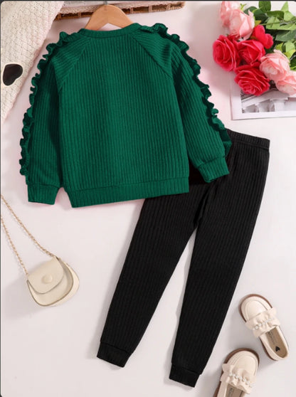 Girls Heart Print Knit Sweater & Leggings Set | Long Sleeve | Casual Outfit | Steven & Levon