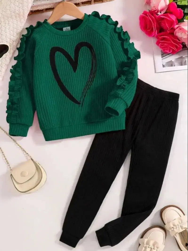 Girls Heart Print Knit Sweater & Leggings Set | Long Sleeve | Casual Outfit | Steven & Levon
