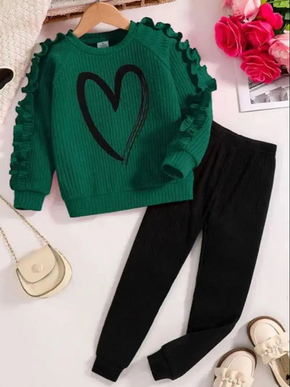 Girls Heart Print Knit Sweater & Leggings Set | Long Sleeve | Casual Outfit | Steven & Levon
