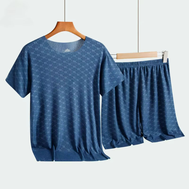 Printed Loungewear | Men's Pajama | Ice Silk | T-Shirt & Shorts | Summer | Steven & Levon