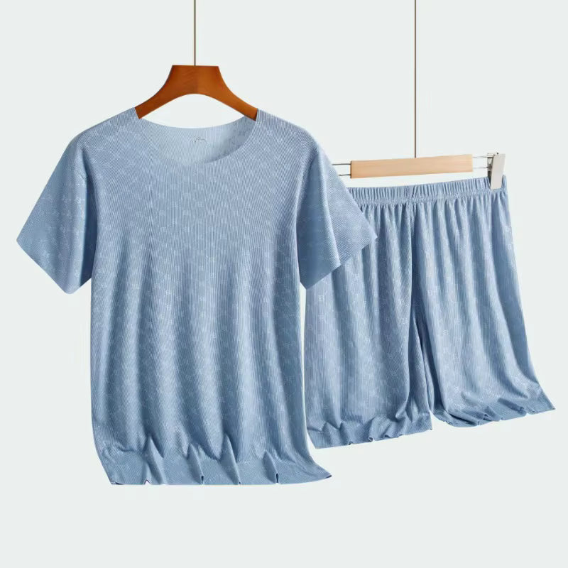 Printed Loungewear | Men's Pajama | Ice Silk | T-Shirt & Shorts | Summer | Steven & Levon
