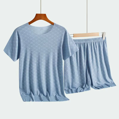 Printed Loungewear | Men's Pajama | Ice Silk | T-Shirt & Shorts | Summer | Steven & Levon