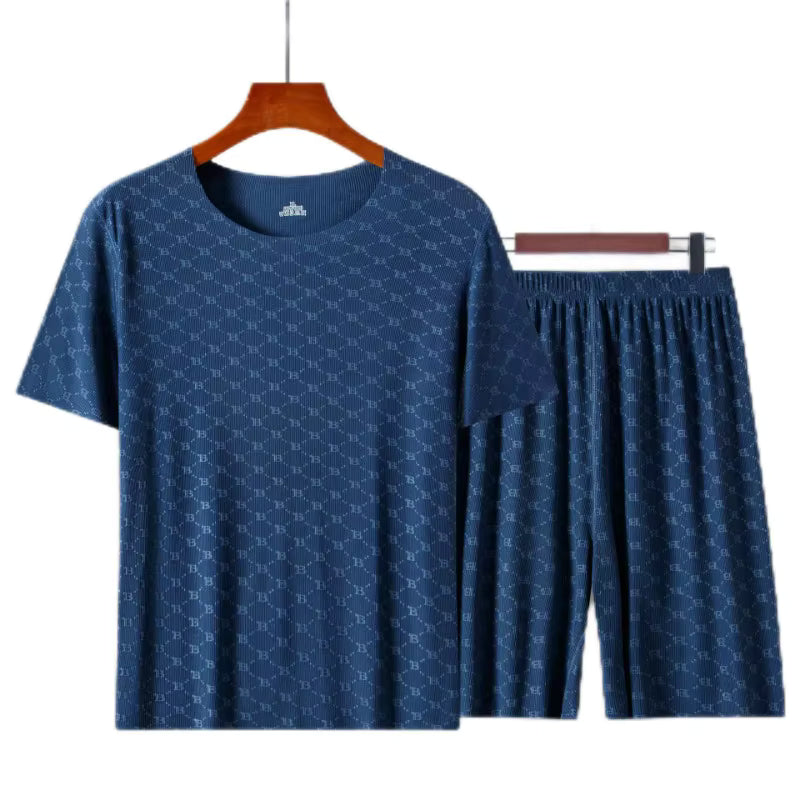 Printed Loungewear | Men's Pajama | Ice Silk | T-Shirt & Shorts | Summer | Steven & Levon