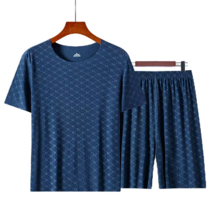 Printed Loungewear | Men's Pajama | Ice Silk | T-Shirt & Shorts | Summer | Steven & Levon