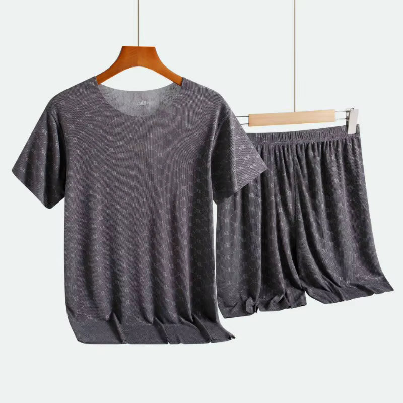 Printed Loungewear | Men's Pajama | Ice Silk | T-Shirt & Shorts | Summer | Steven & Levon