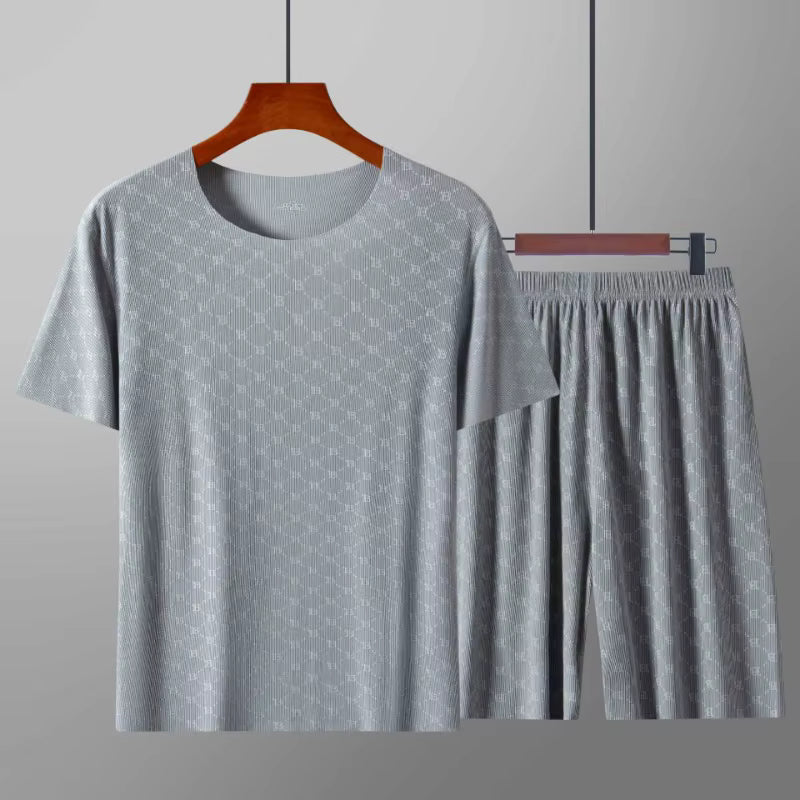 Printed Loungewear | Men's Pajama | Ice Silk | T-Shirt & Shorts | Summer | Steven & Levon