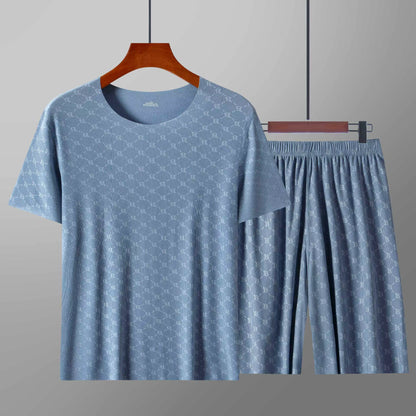 Printed Loungewear | Men's Pajama | Ice Silk | T-Shirt & Shorts | Summer | Steven & Levon