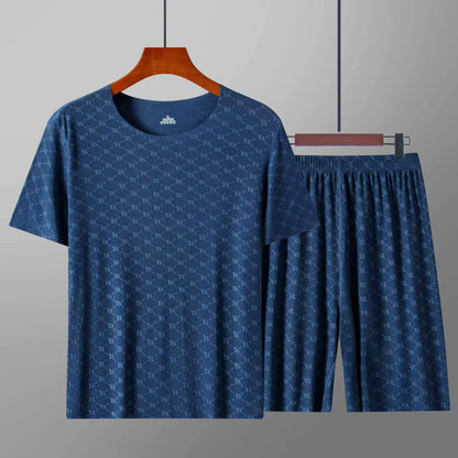 Printed Loungewear | Men's Pajama | Ice Silk | T-Shirt & Shorts | Summer | Steven & Levon