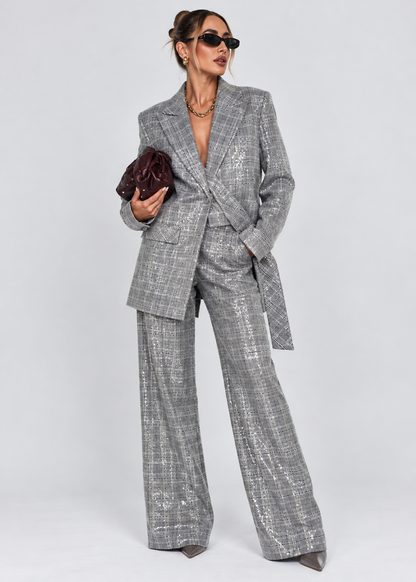 Women's Sequin Stripe Blazer | Co Ord Set | Wide Leg Trousers | Steven & Levon