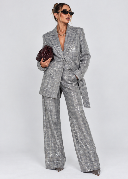 Women's Sequin Stripe Blazer | Co Ord Set | Wide Leg Trousers | Steven & Levon
