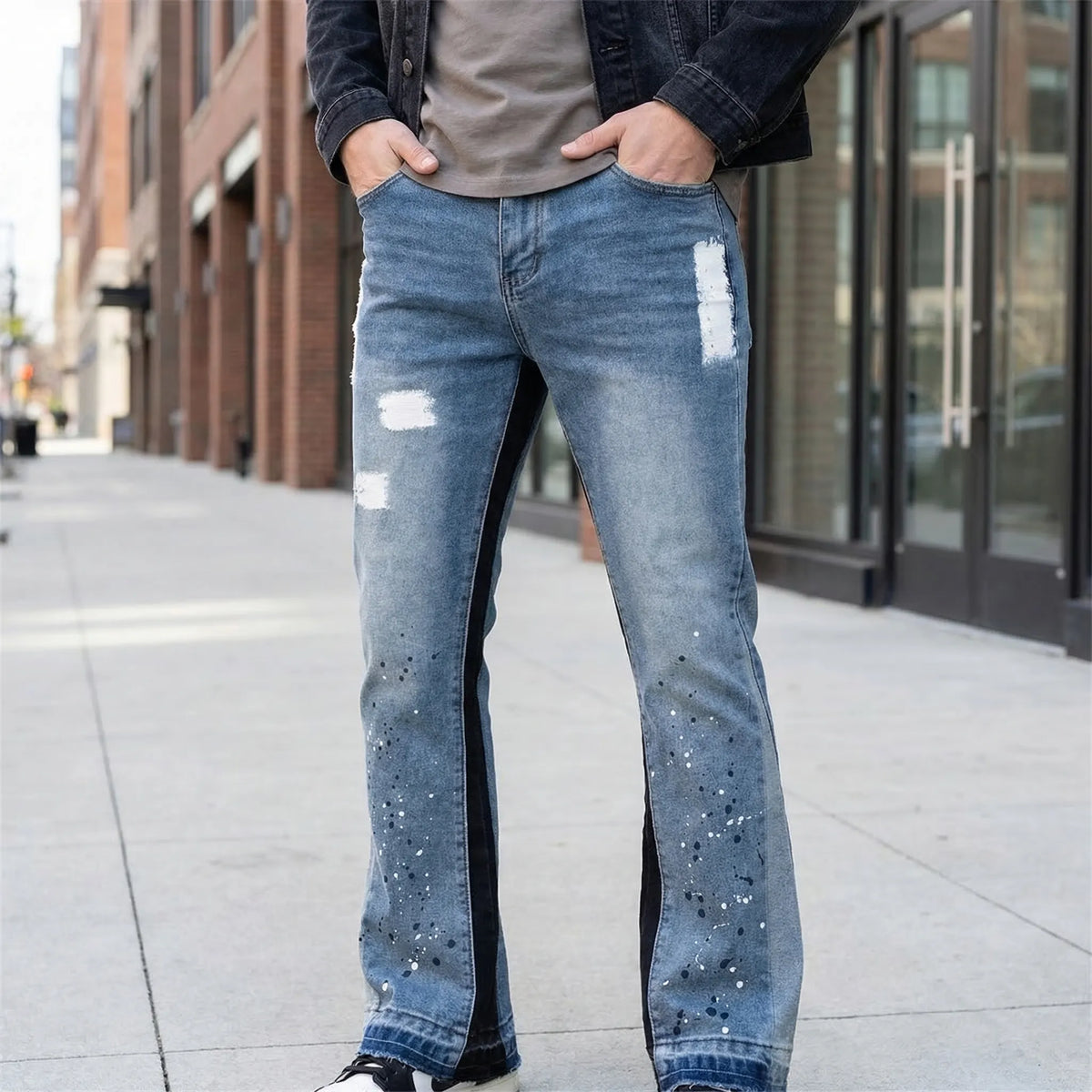 Splashcut - Washed Loose Straight Micro-Flared Jeans  Everyday Street Style