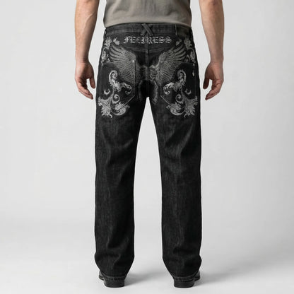 Splashcut - Washed Loose Straight Micro-Flared Jeans  Everyday Street Style