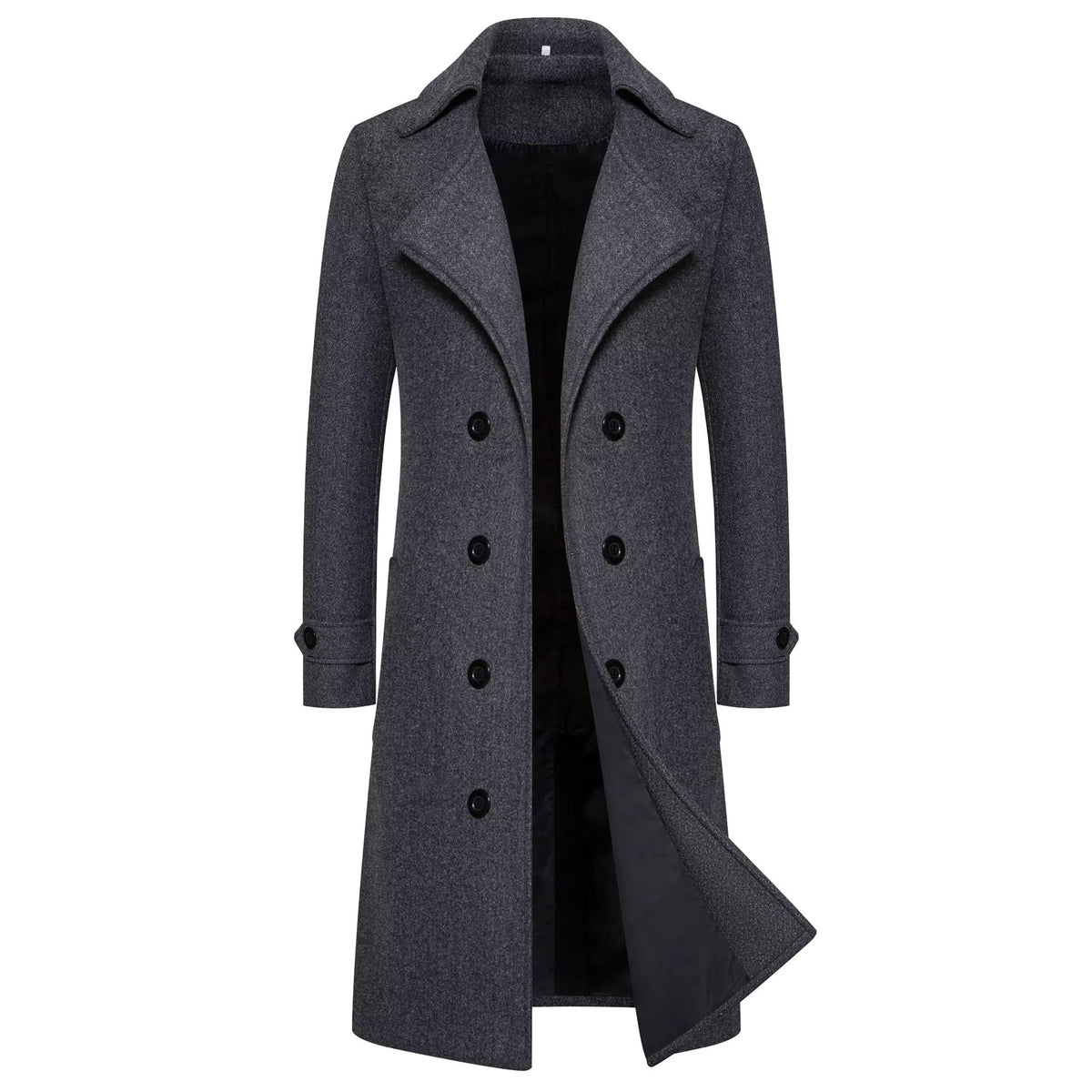 Wool Blend Trench Coat | Men Peacoat | Slim Fit Double Breasted Turn-Down Collar | Steven & Levon