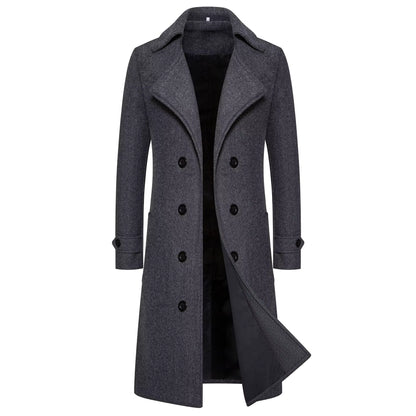 Wool Blend Trench Coat | Men Peacoat | Slim Fit Double Breasted Turn-Down Collar | Steven & Levon