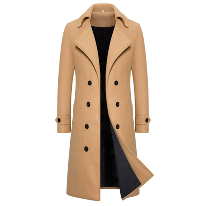 Wool Blend Trench Coat | Men Peacoat | Slim Fit Double Breasted Turn-Down Collar | Steven & Levon