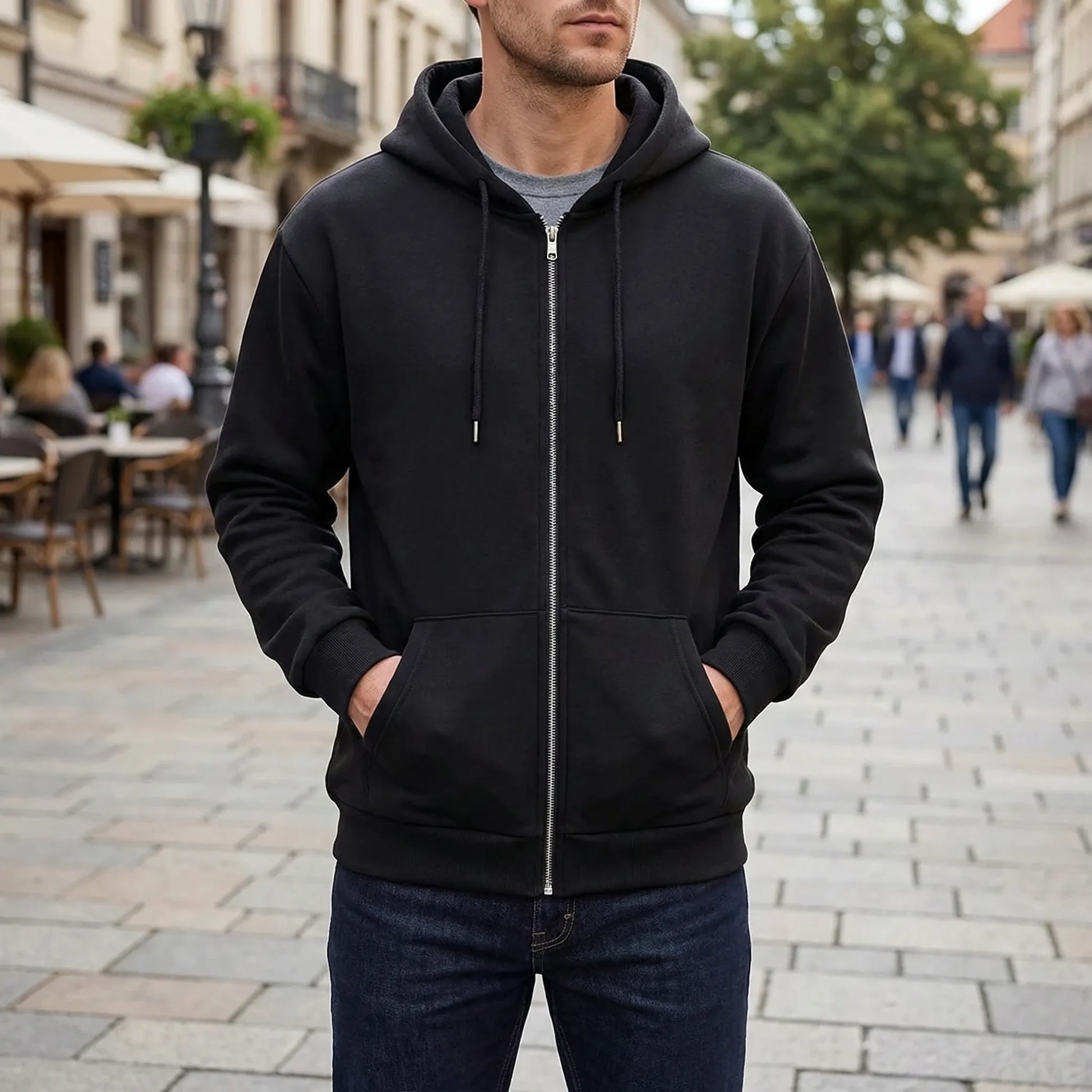 Straxon - Loose Fit Zip-Up Hooded Sweatshirt  Everyday Casual Wear